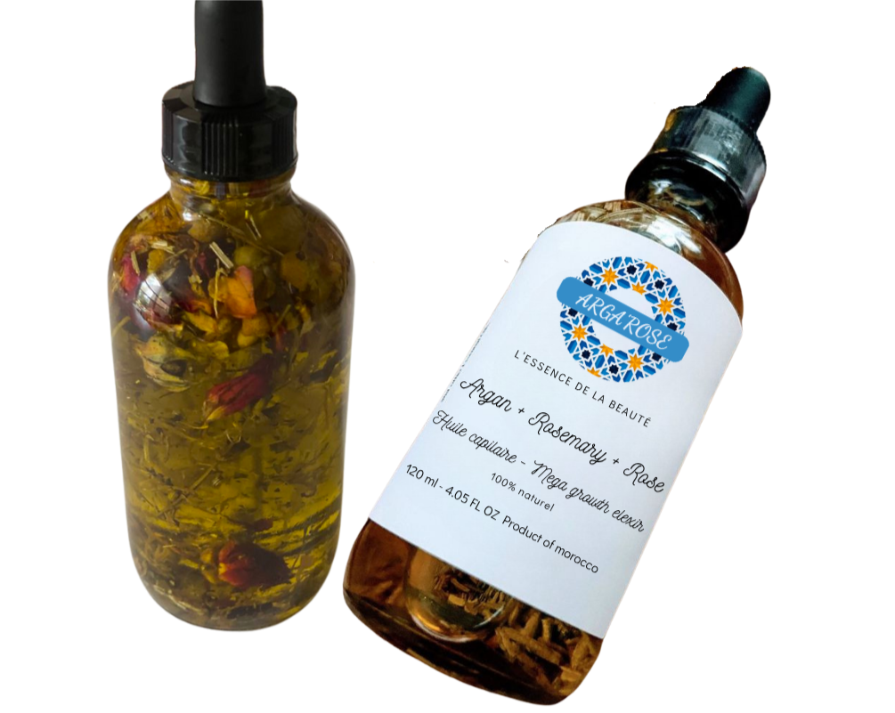 Soins Cheveux ArgaRose : huile capillaire fortifiante argan, romarin et rose